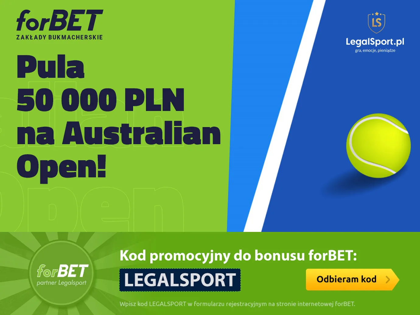 forBET bonus na Australian Open - pula 50 000 zł do podziału