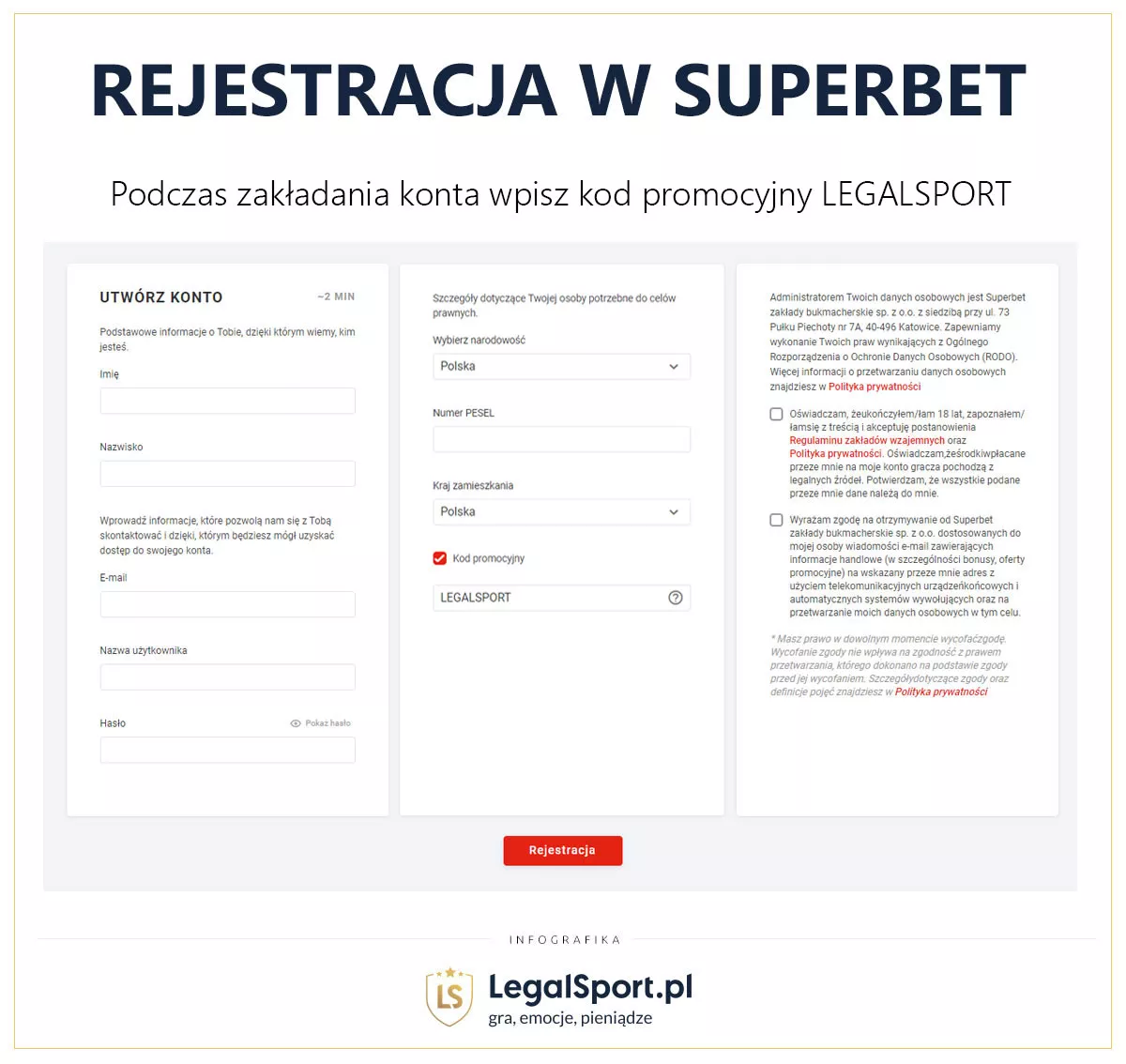 Rejestracja w Super Spin z kodem LEGALSPORT