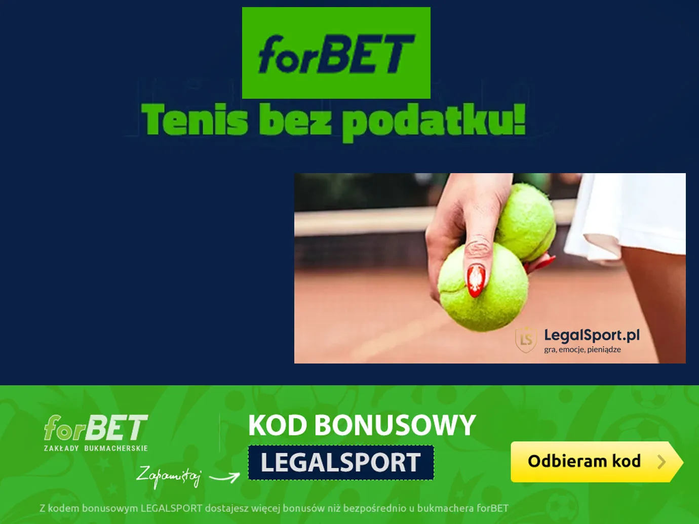 Tenis bez podatku w forBET - promocja na kupony AKO