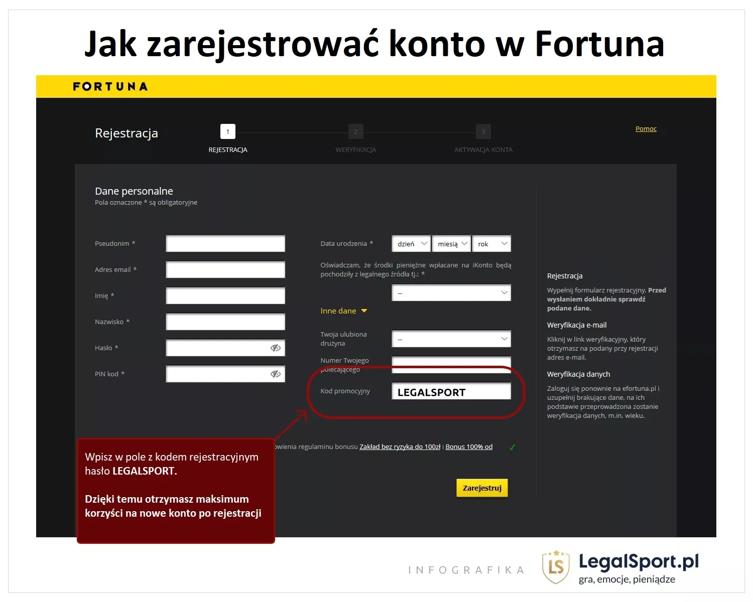 Rejestracja w Fortuna Zakłady Bukmacherskie z kodem promocyjnym