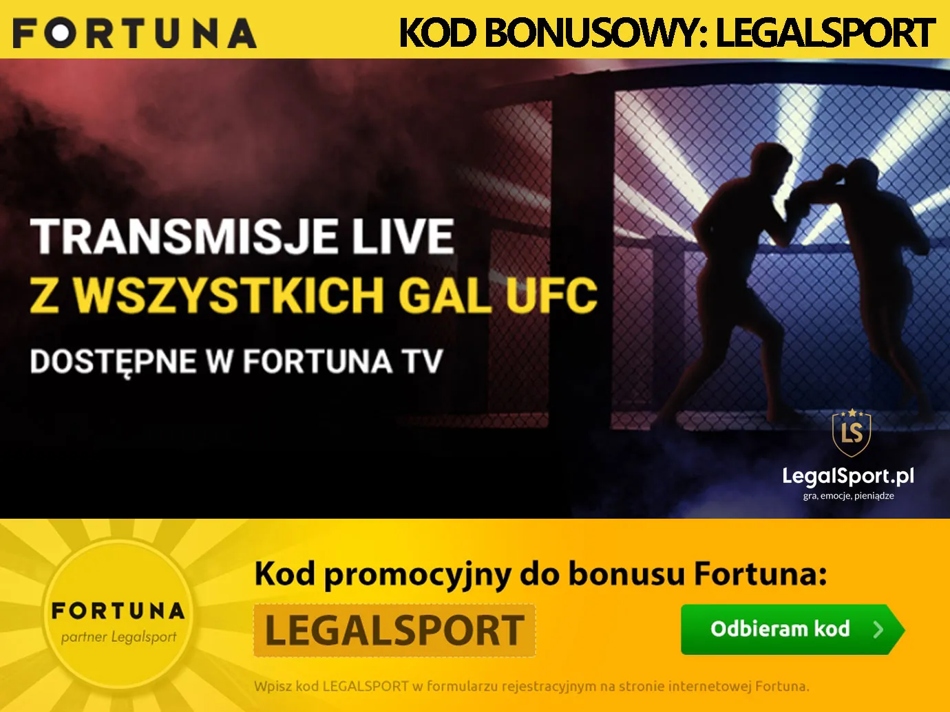 Transmisje UFC za darmo w Fortuna TV