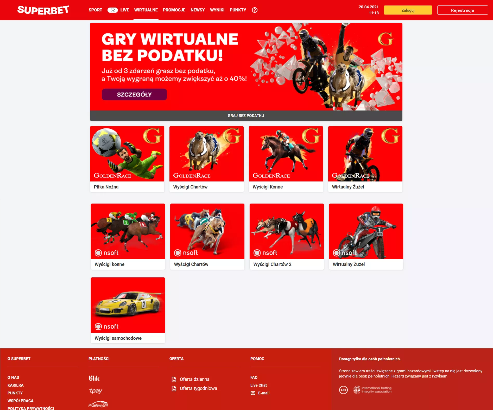 Oferta sportów wirtualnych w Superbet Zakłady Bukmacherskie