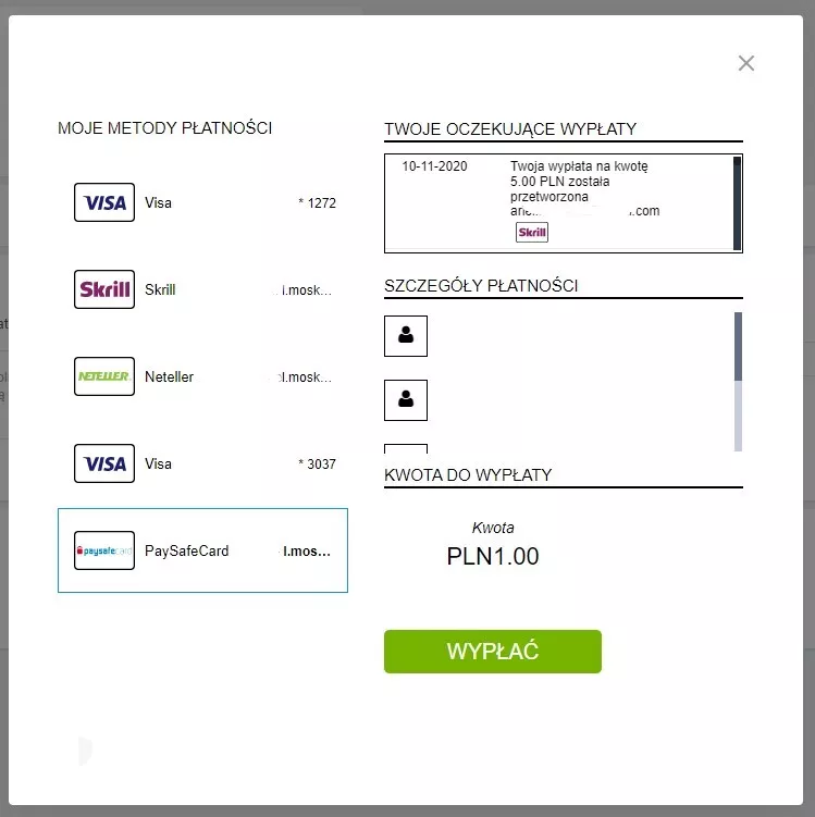 Paysafecard - wypłata wygranej w Skrill