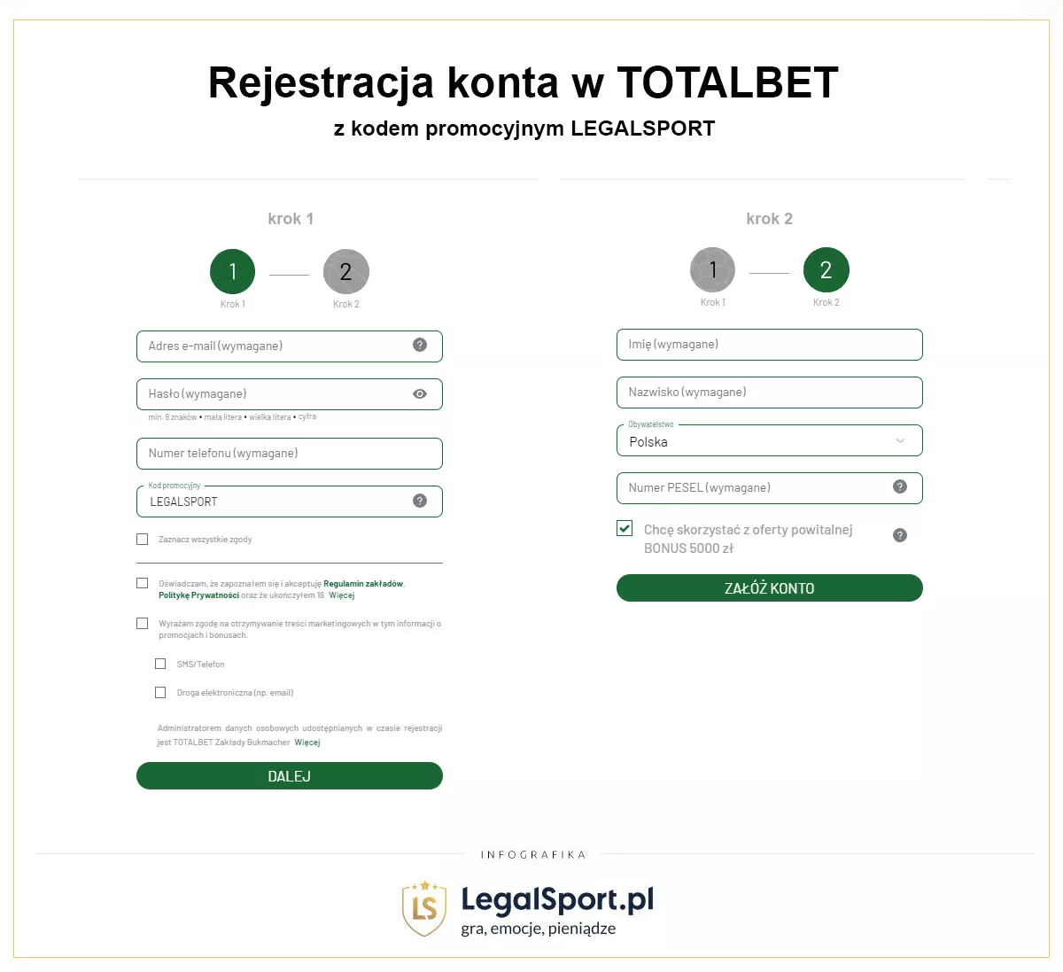 Rejestracja w TOTALbet - formularz rejestracyjny z polem na kod promocyjny do bonusÃ³w 5239 zÅ‚