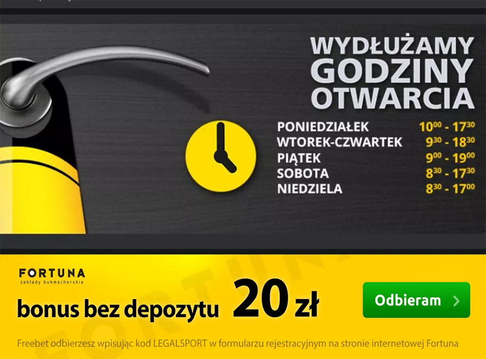 Godziny otwarcia punktów Fortuna