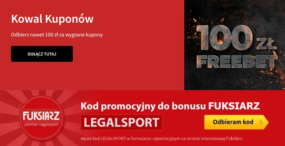 Kowal Kuponów w Fuksiarz freebet 100 zł na zakłady