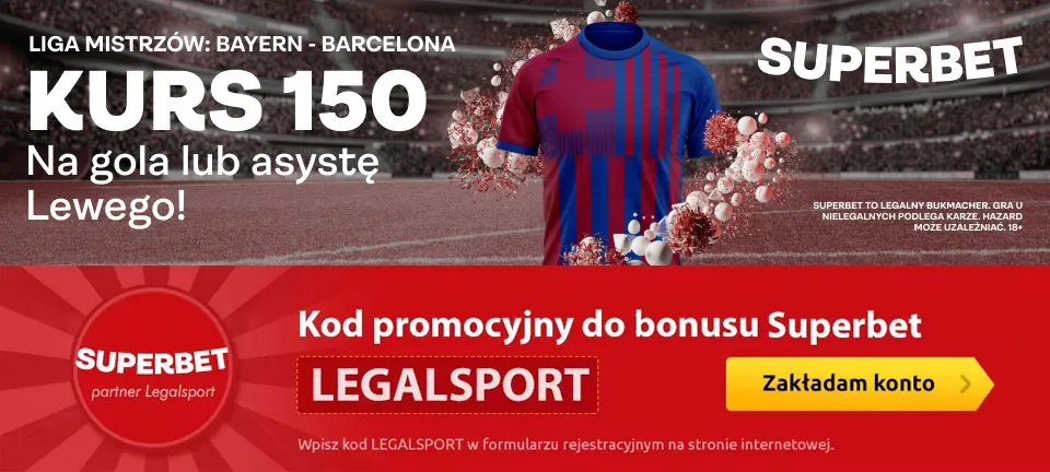 Kurs 150.00 na gola lub asystę Lewandowskiego w meczu z Bayernem w promocji Superbet