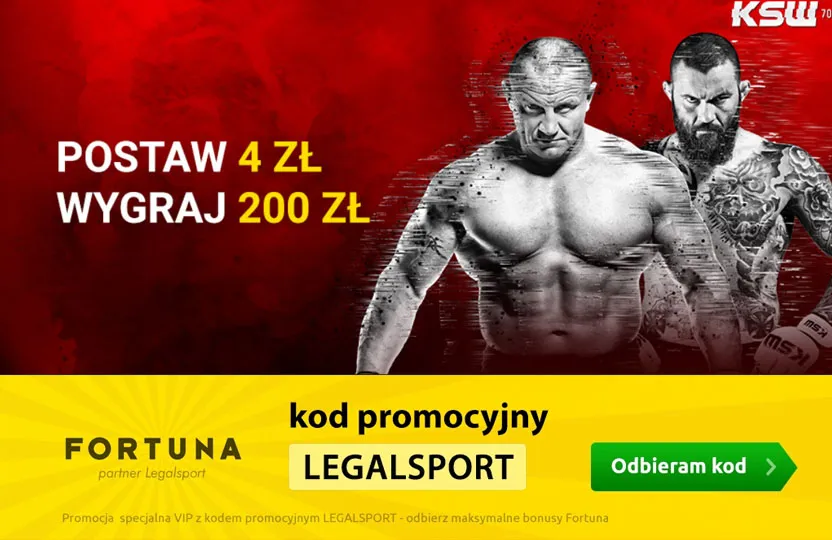 Kurs 50.00 w bonusie 200 zł na KSW 70 Pudzianowski - Materla w Fortuna