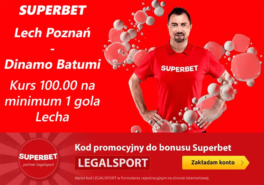 Kurs 100.00 na Lech Poznań vs. Dinamo Batumi w Superbet
