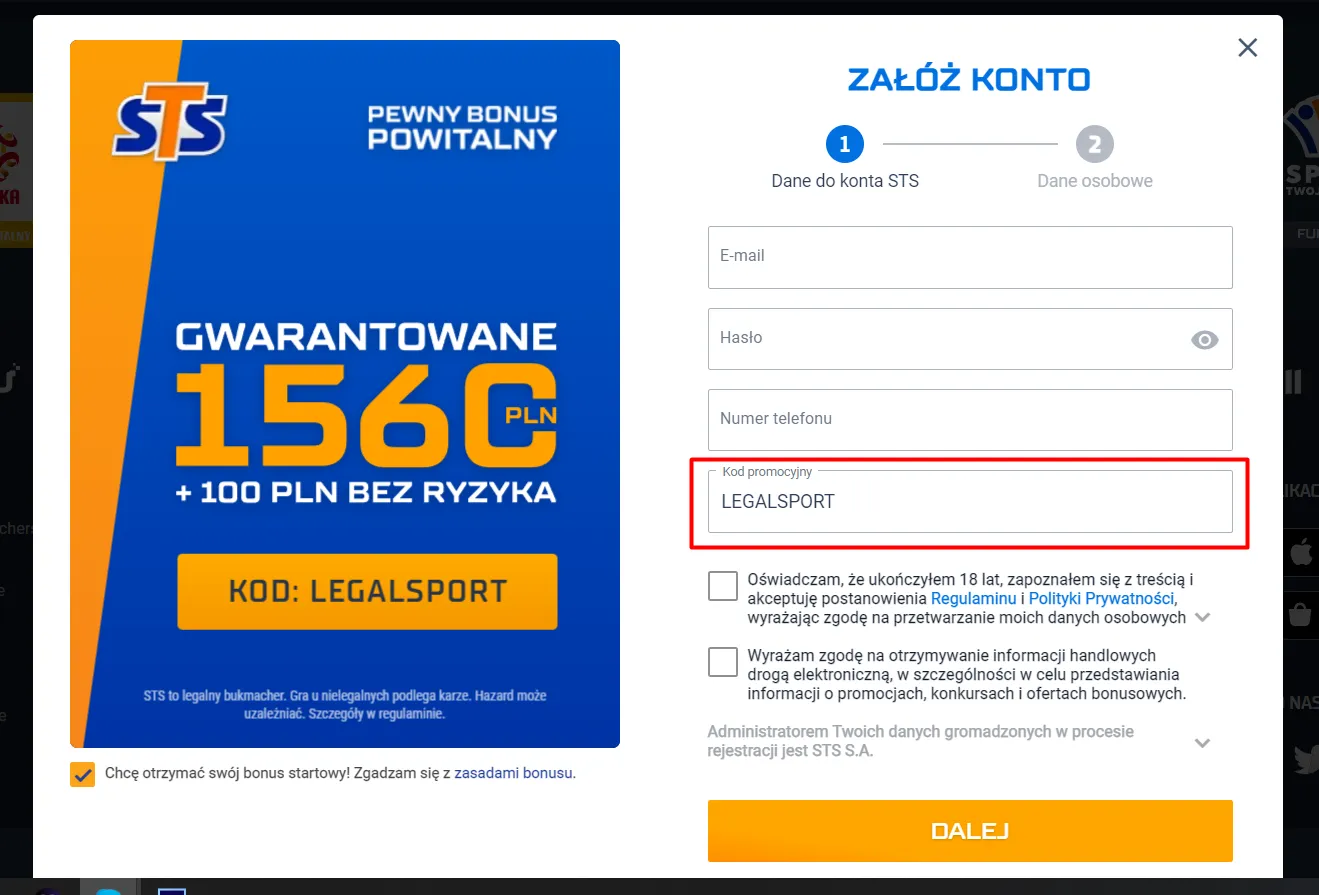 Rejestracja w STS Zakłady Bukmacherskie