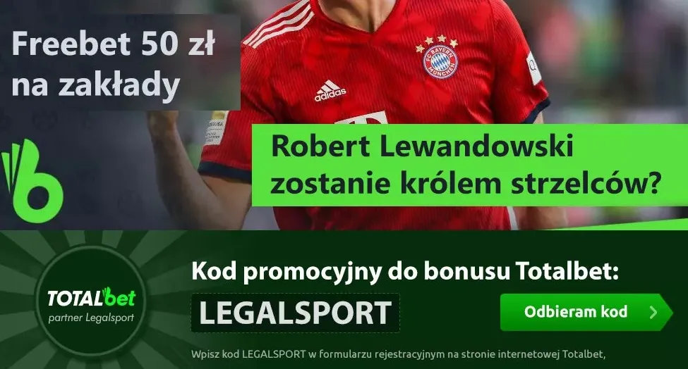 Zakłady za freebet 50 zł na Lewandowskiego (bonus jest za kod promocyjny Totalbet)