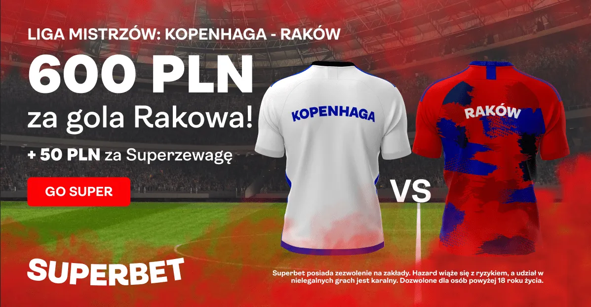FC Kopenhaga -  Raków Częstochowa kurs 300.00 w promocji Superbet (30.08)