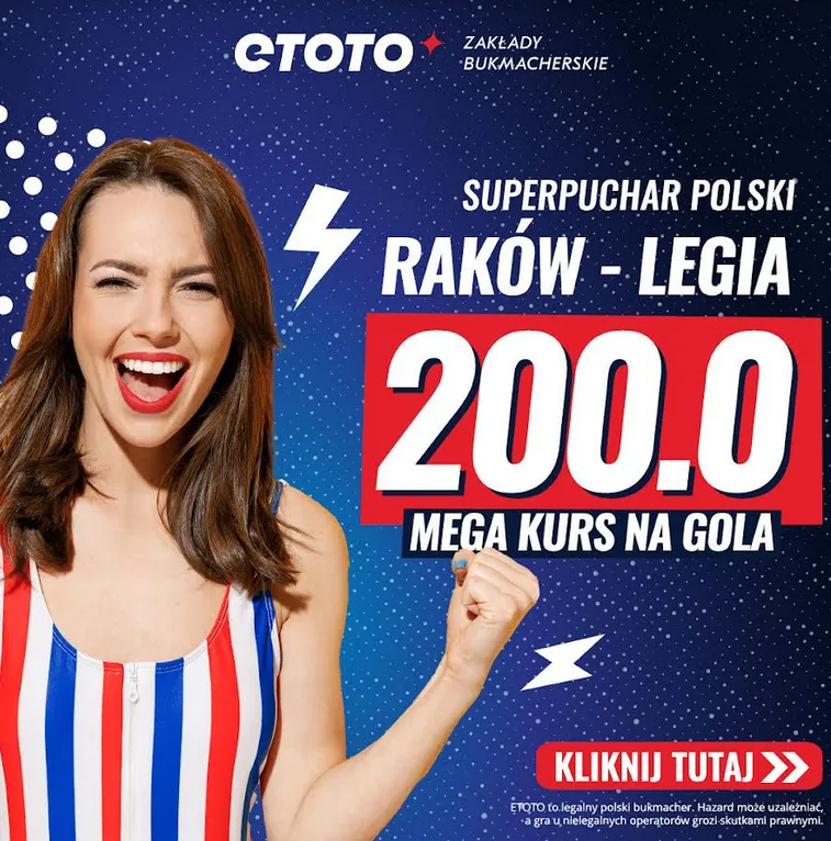 Etoto 200.00 na Raków Częstochowa - Legia Warszawa (15.07.23)