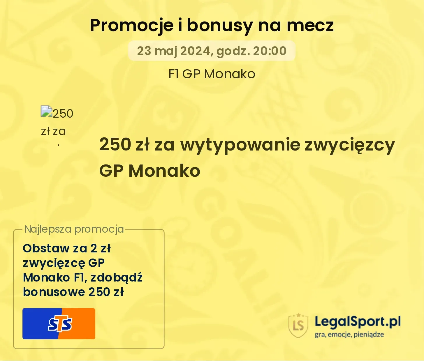 250 zł za wytypowanie zwycięzcy GP Monako promocje bonusy na mecz