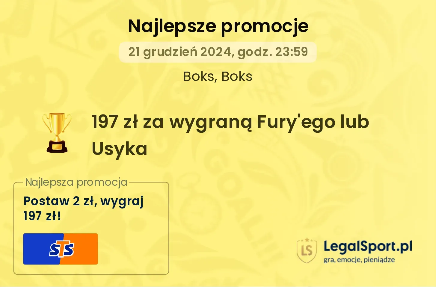 197 zł za wytypowanie zwycięzcy walki Fury – Usyk w STS (21.12.2024)