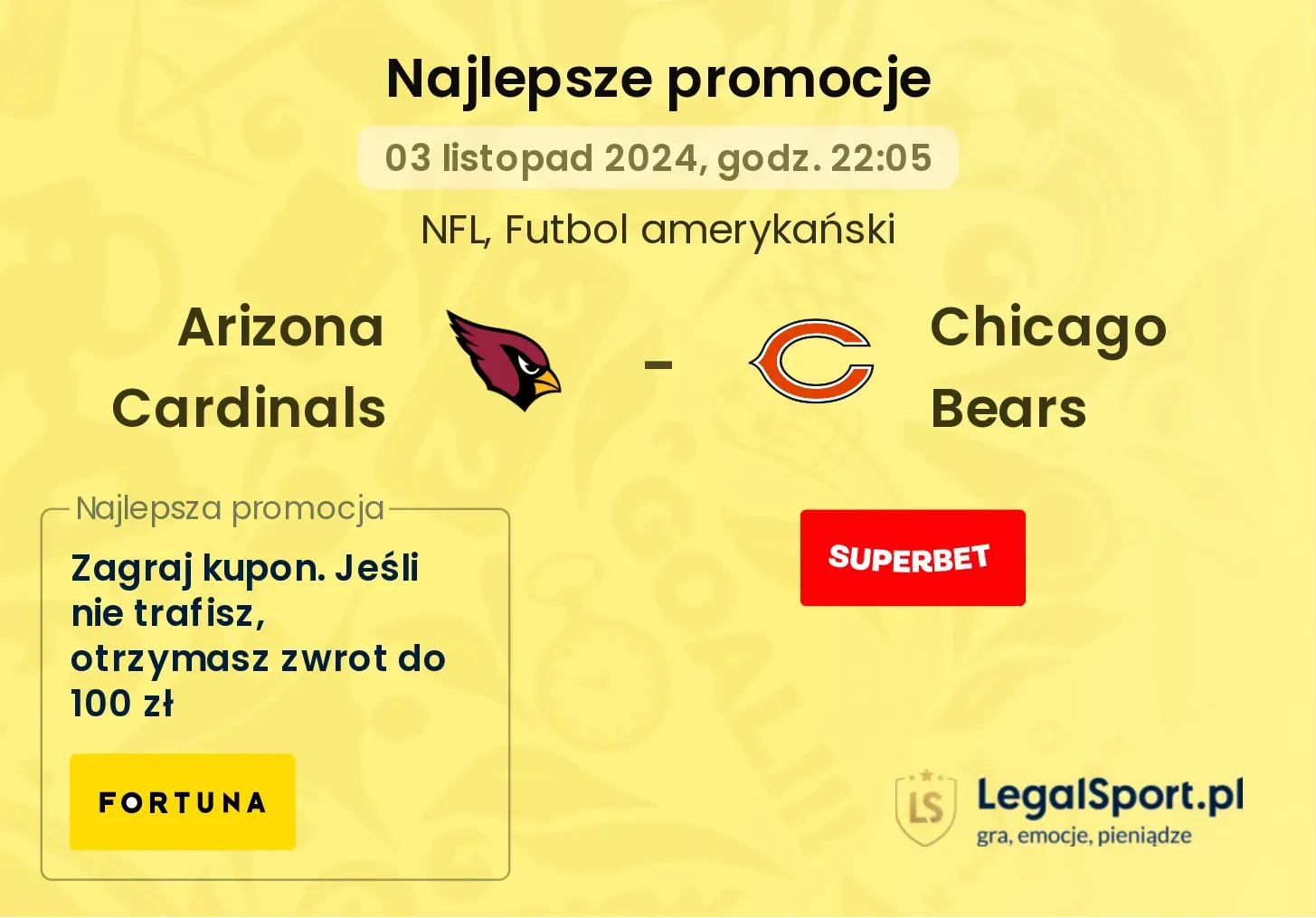 Arizona Cardinals - Chicago Bears promocje bonusy na mecz