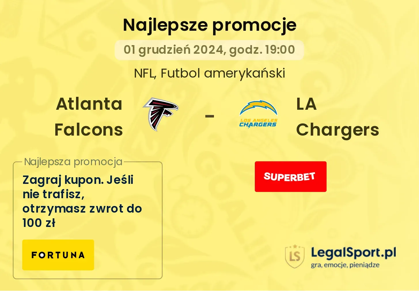  Atlanta Falcons - LA Chargers promocje bonusy na mecz