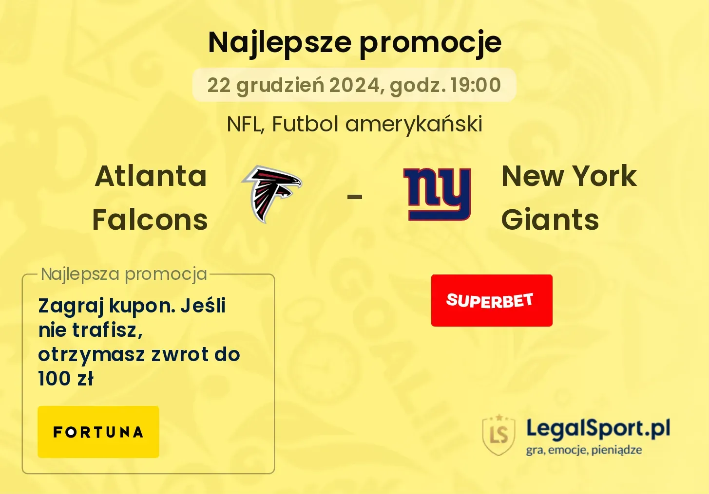  Atlanta Falcons - New York Giants promocje bonusy na mecz