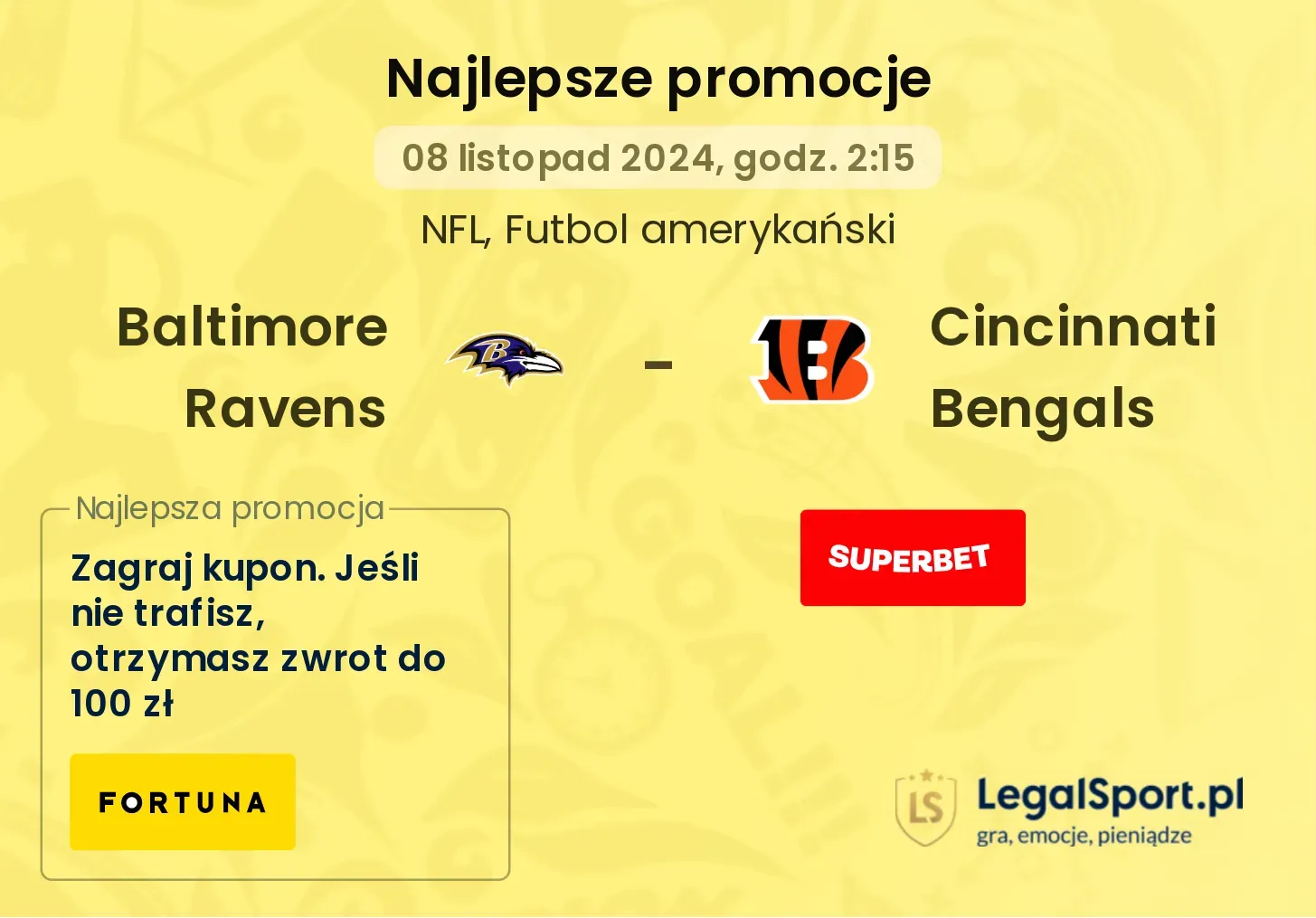 Baltimore Ravens - Cincinnati Bengals promocje bonusy na mecz