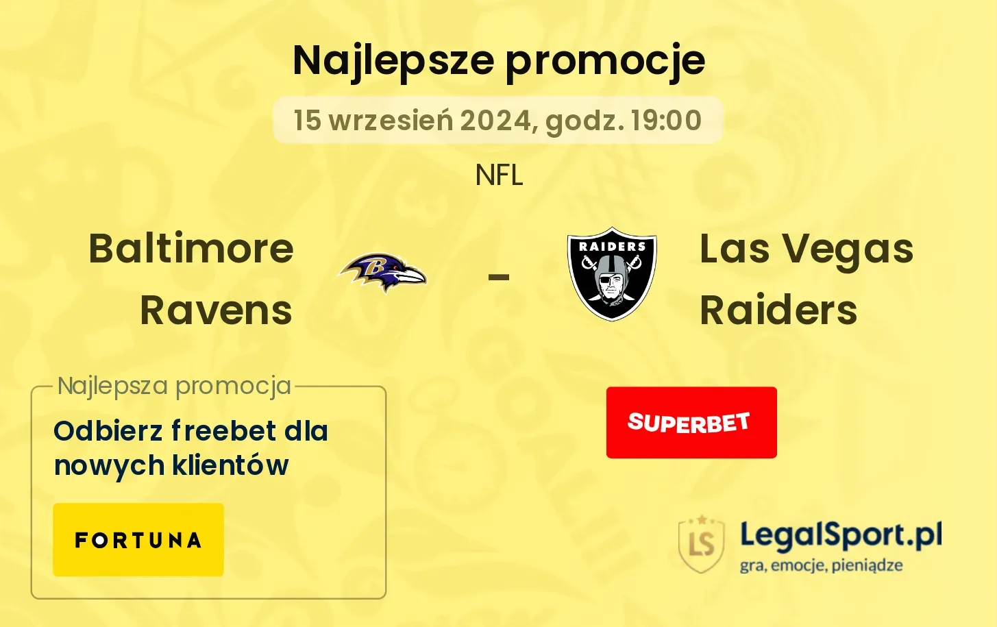 Baltimore Ravens - Las Vegas Raiders promocje u bukmacherów 15.09, 19:00