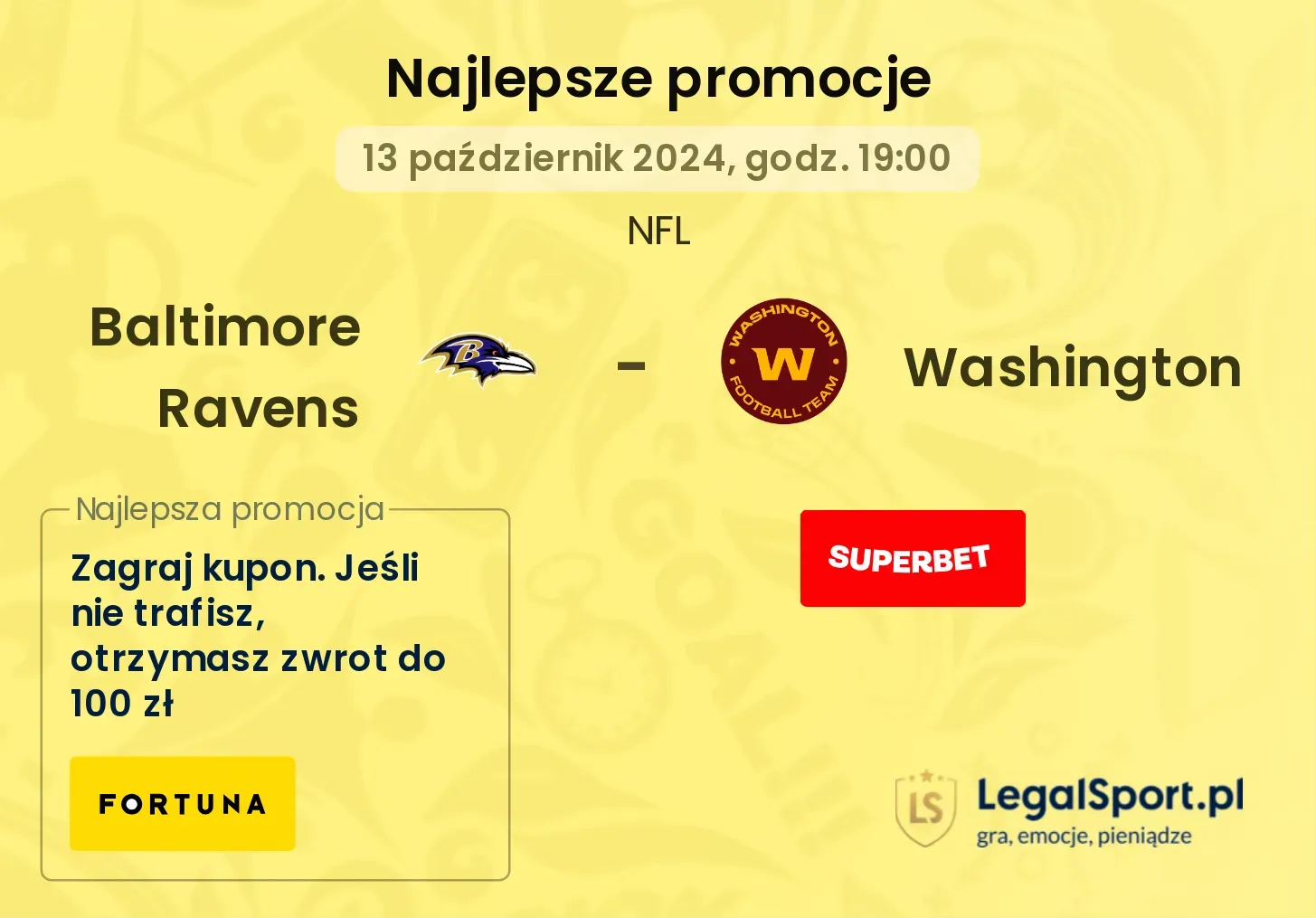 Baltimore Ravens - Washington promocje bonusy na mecz