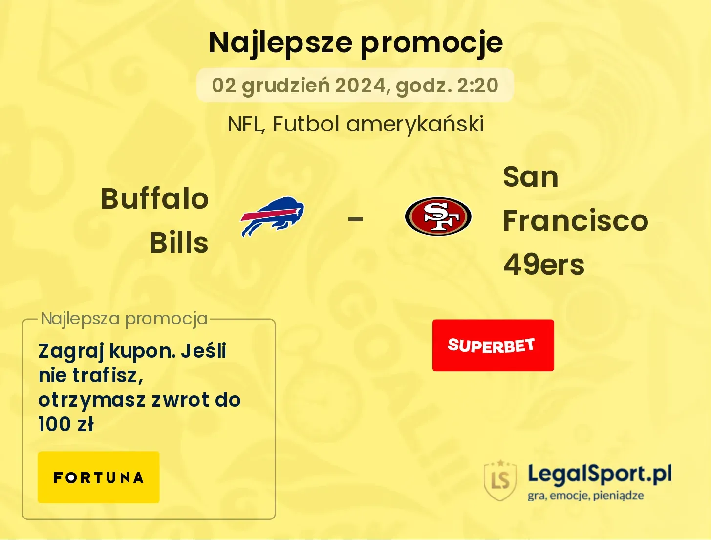 Buffalo Bills -  San Francisco 49ers promocje bonusy na mecz