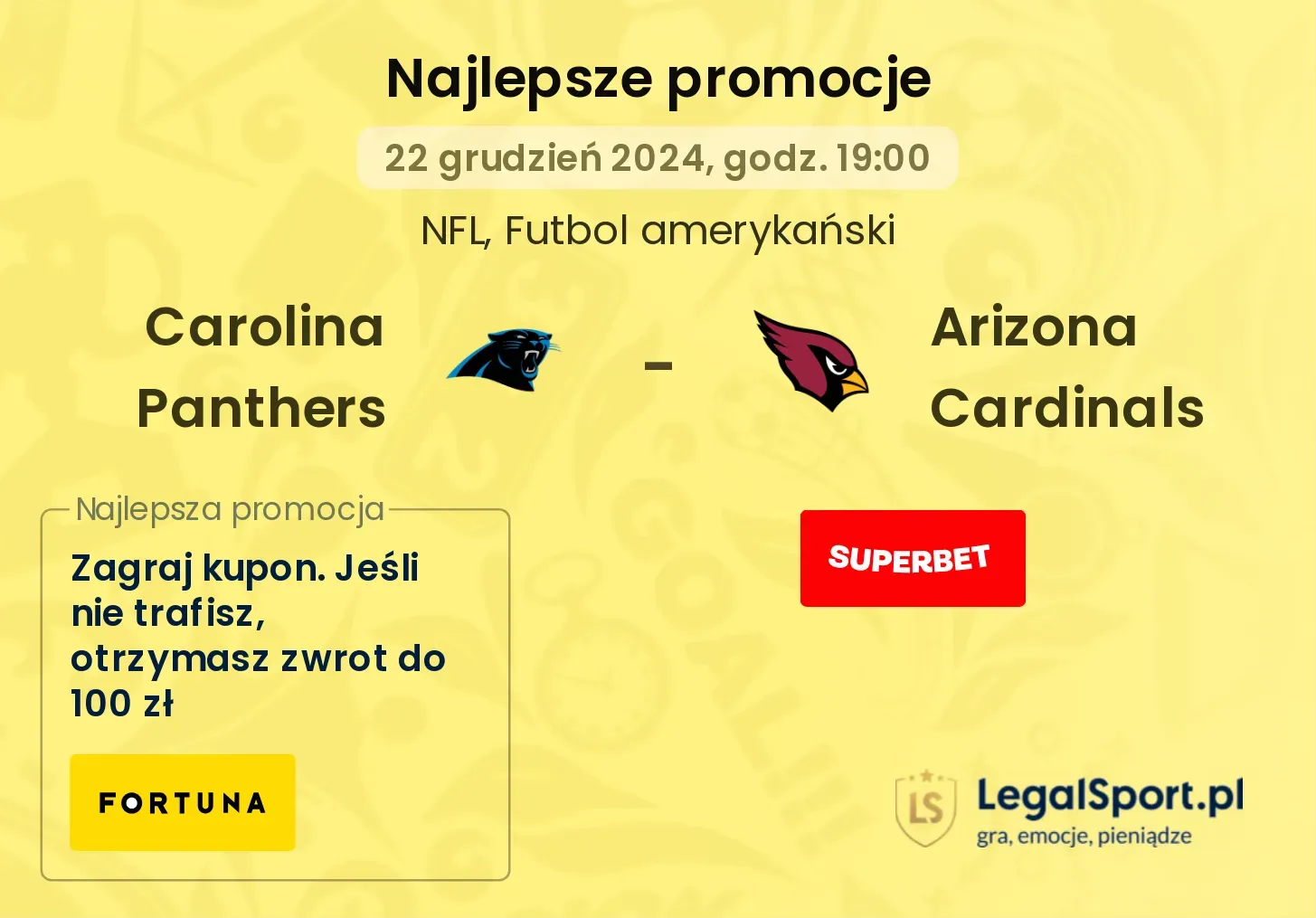  Carolina Panthers - Arizona Cardinals promocje bonusy na mecz