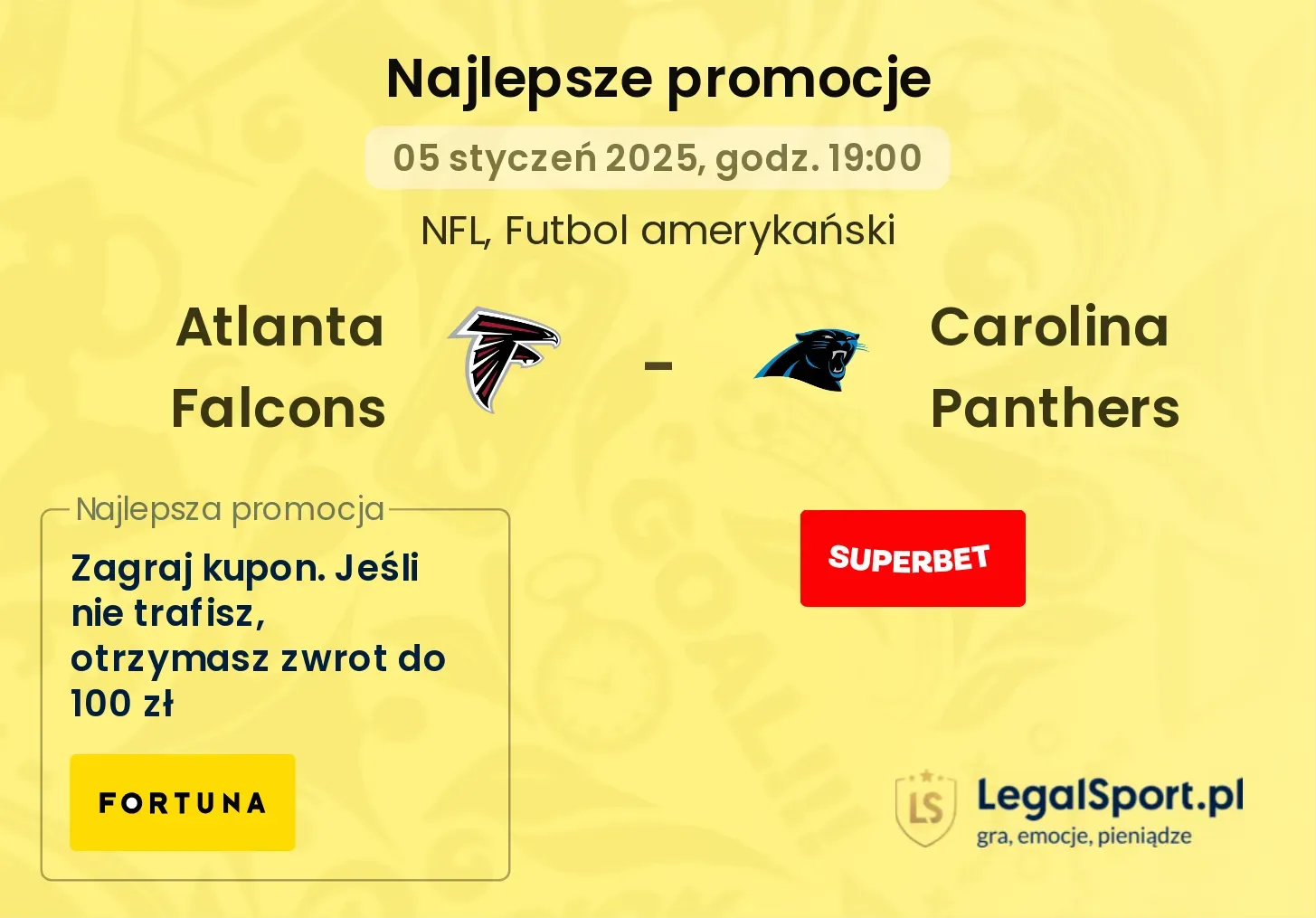  Atlanta Falcons -  Carolina Panthers promocje bukmacherskie