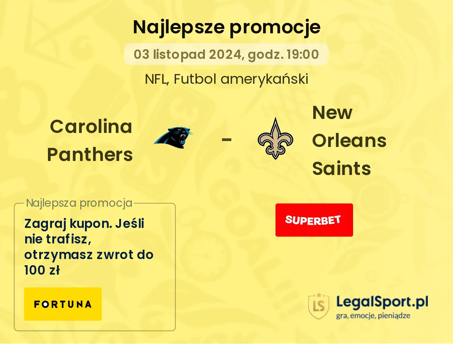  Carolina Panthers - New Orleans Saints promocje bonusy na mecz