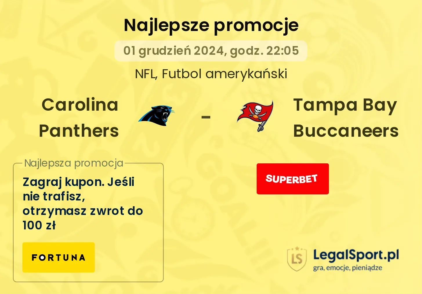  Carolina Panthers - Tampa Bay Buccaneers promocje bonusy na mecz