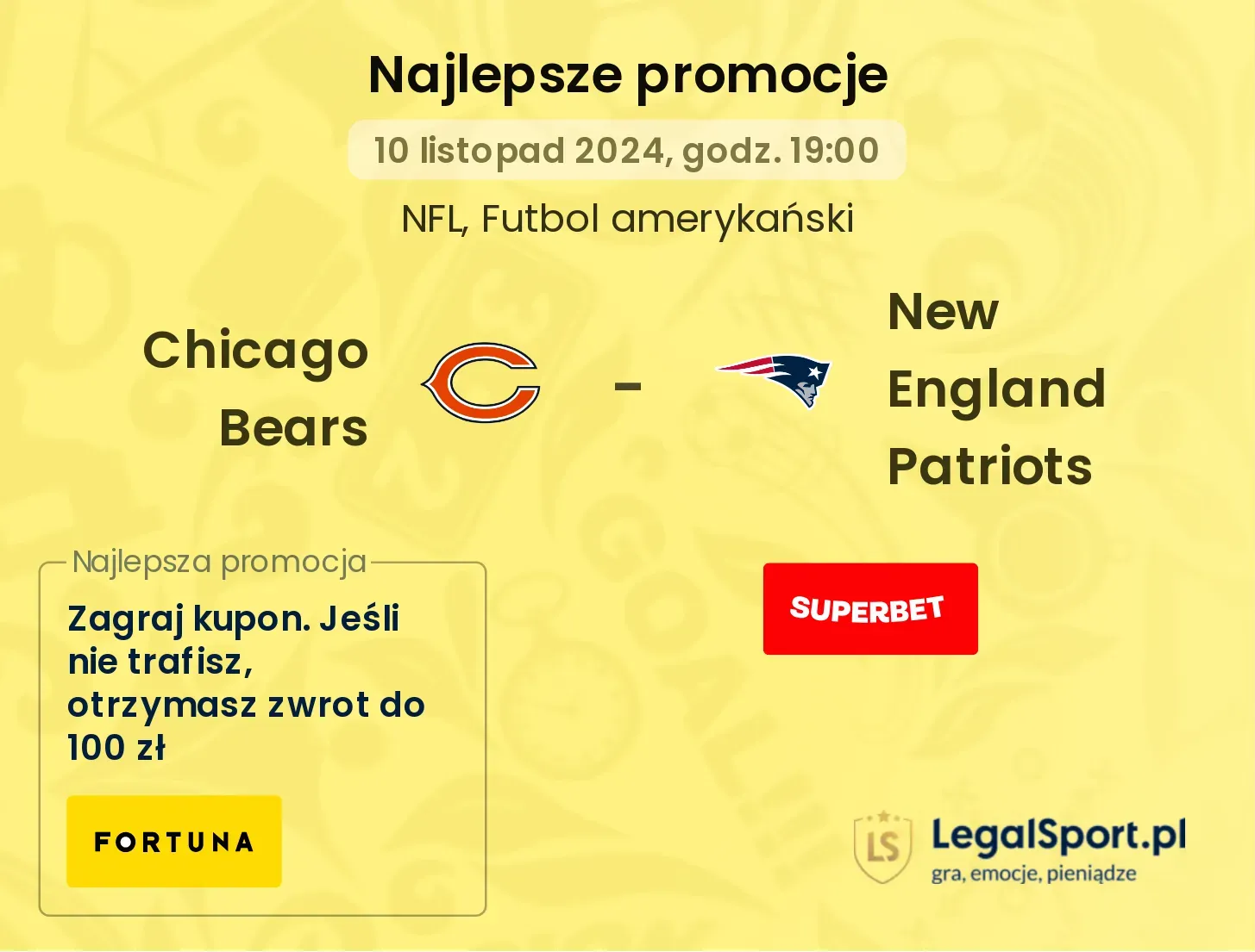 Chicago Bears - New England Patriots promocje bonusy na mecz