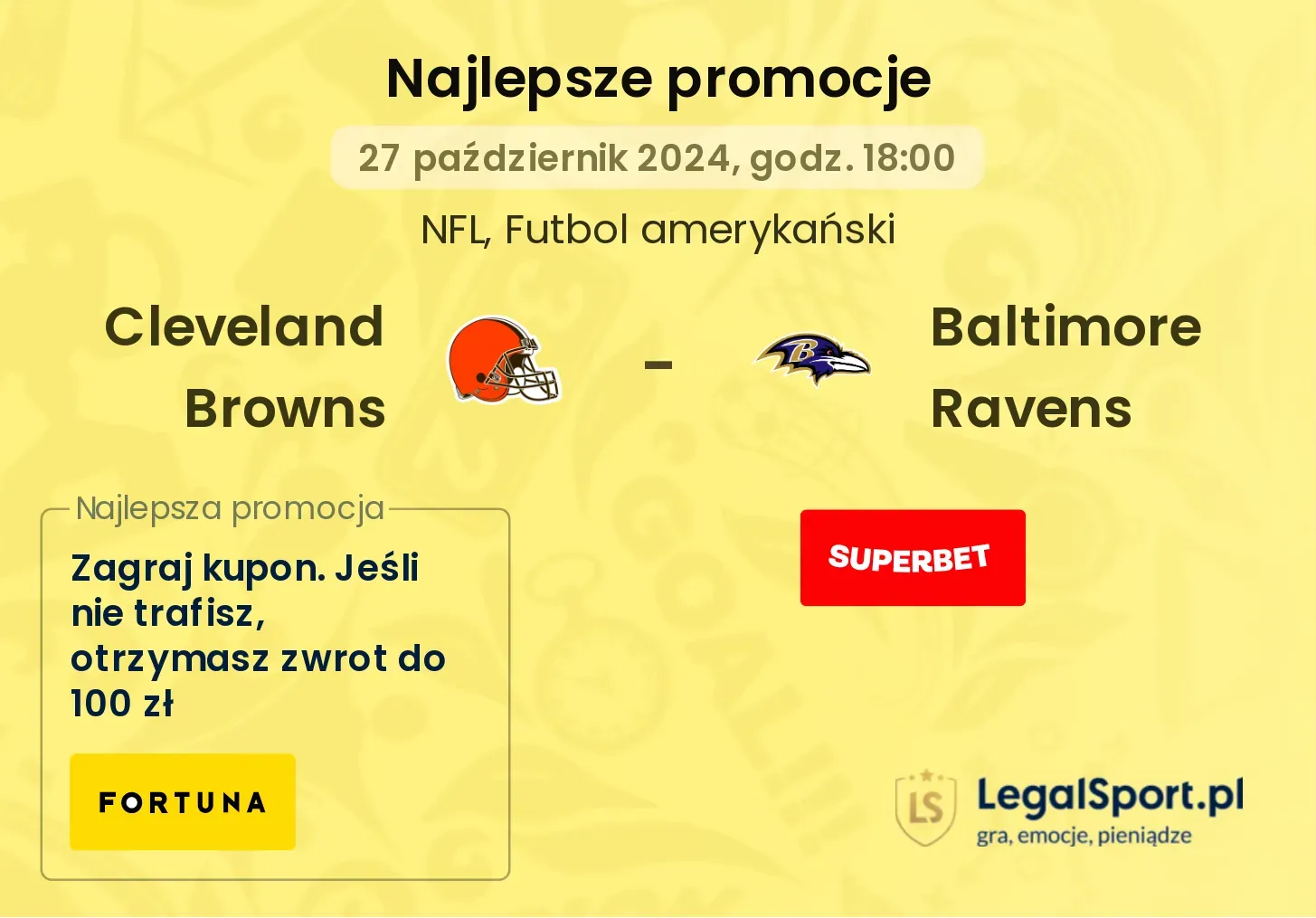  Cleveland Browns - Baltimore Ravens promocje bonusy na mecz