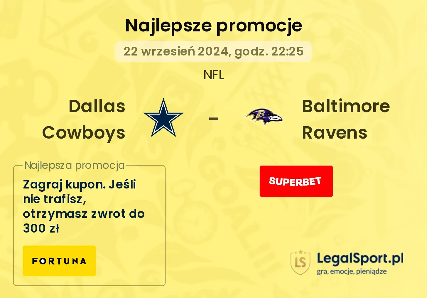 Dallas Cowboys - Baltimore Ravens promocje bonusy na mecz