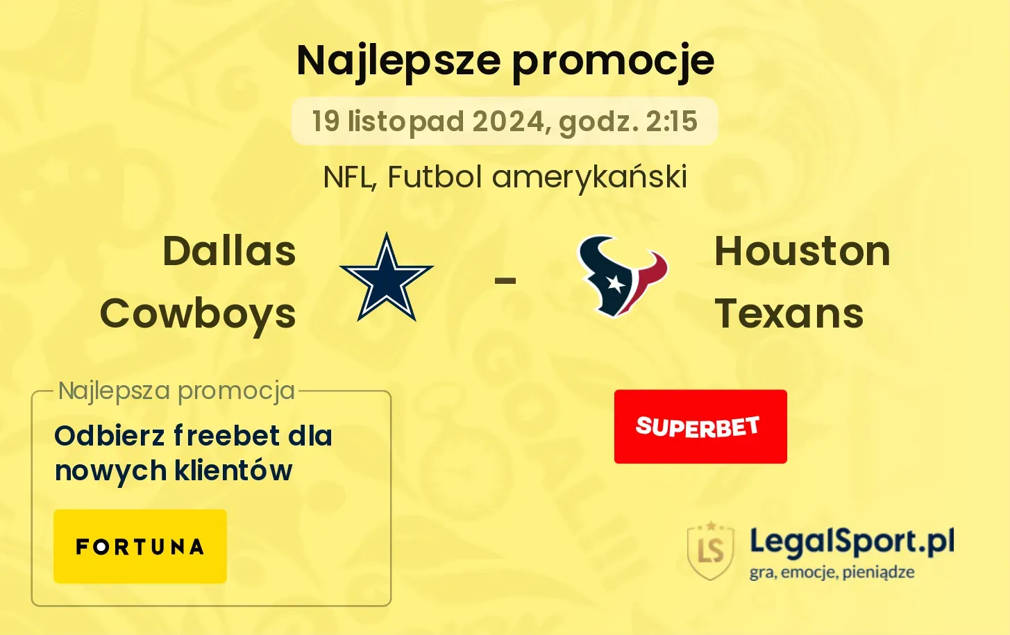 Dallas Cowboys -  Houston Texans promocje bonusy na mecz