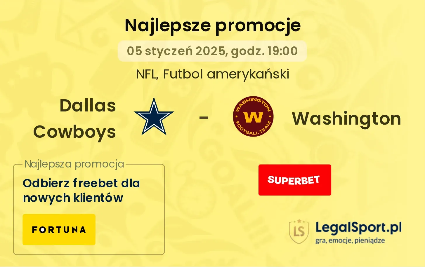 Dallas Cowboys - Washington promocje bonusy na mecz