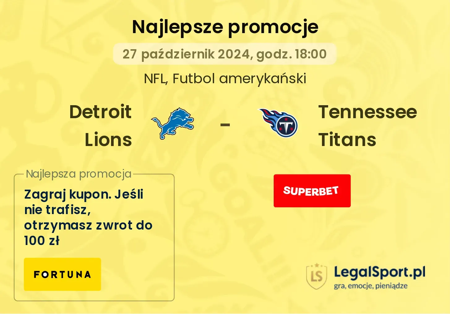 Detroit Lions - Tennessee Titans promocje bonusy na mecz