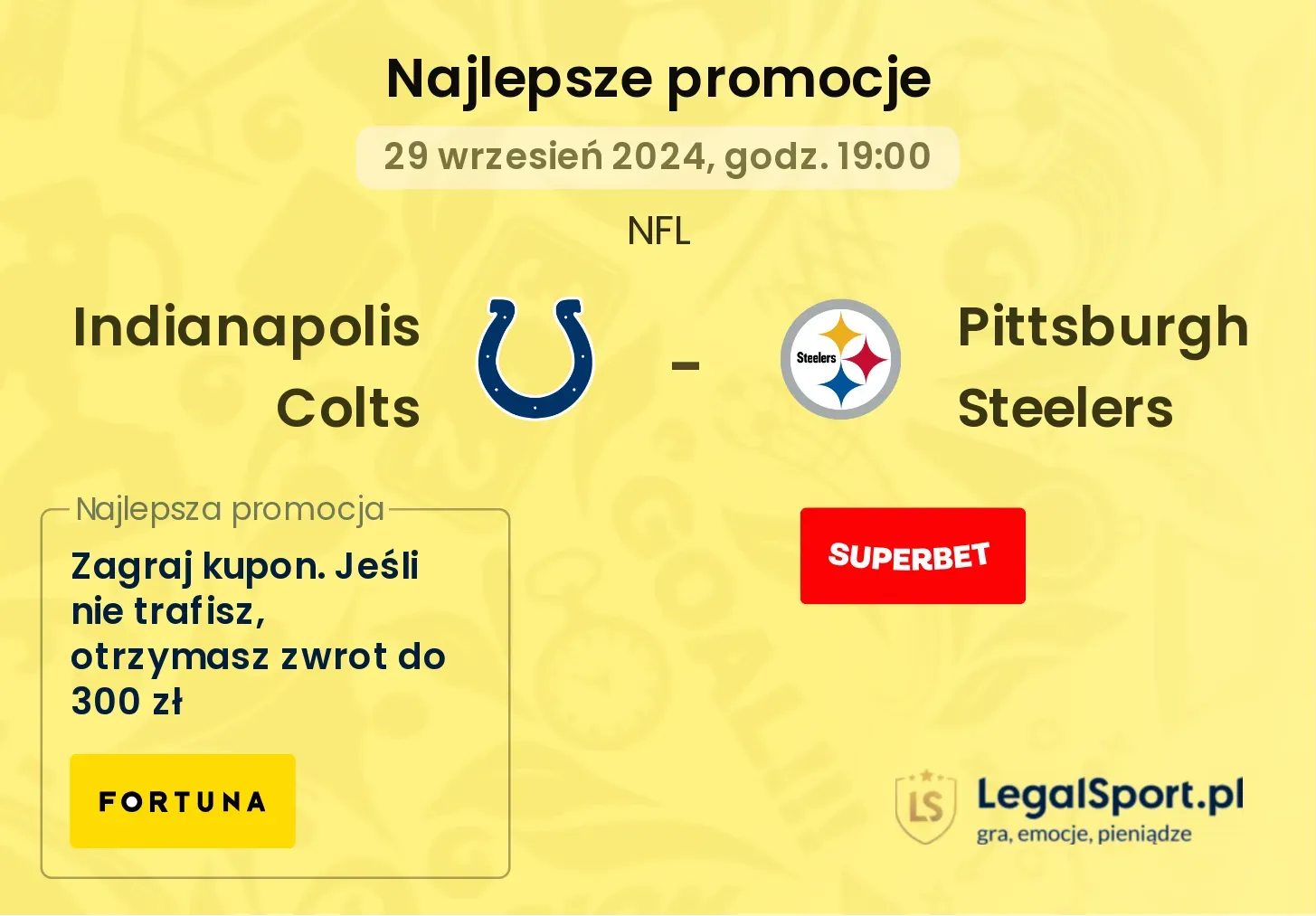 Indianapolis Colts -  Pittsburgh Steelers promocje bonusy na mecz