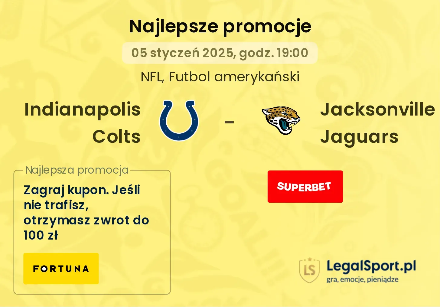 Indianapolis Colts - Jacksonville Jaguars promocje bukmacherskie