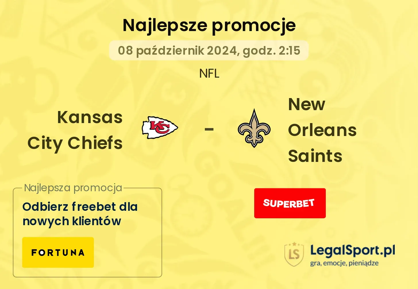 Kansas City Chiefs - New Orleans Saints promocje bonusy na mecz