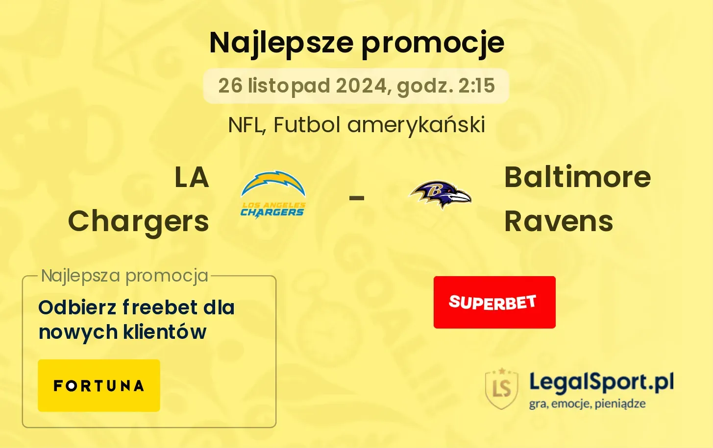 LA Chargers - Baltimore Ravens promocje bonusy na mecz