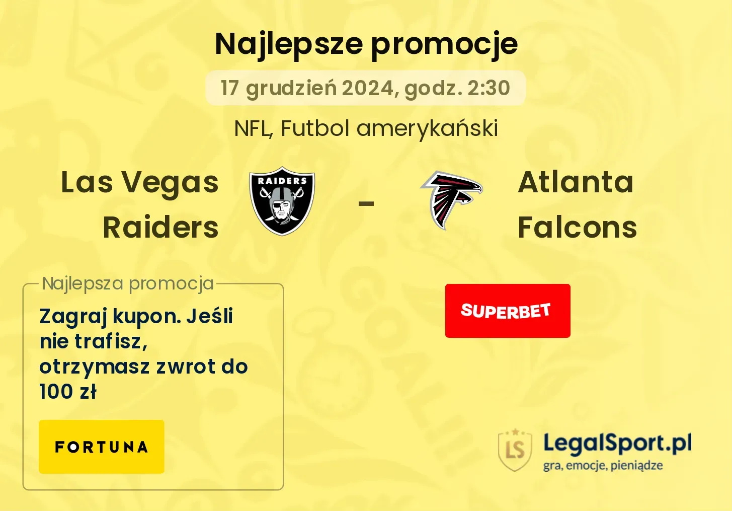 Las Vegas Raiders -  Atlanta Falcons promocje bonusy na mecz