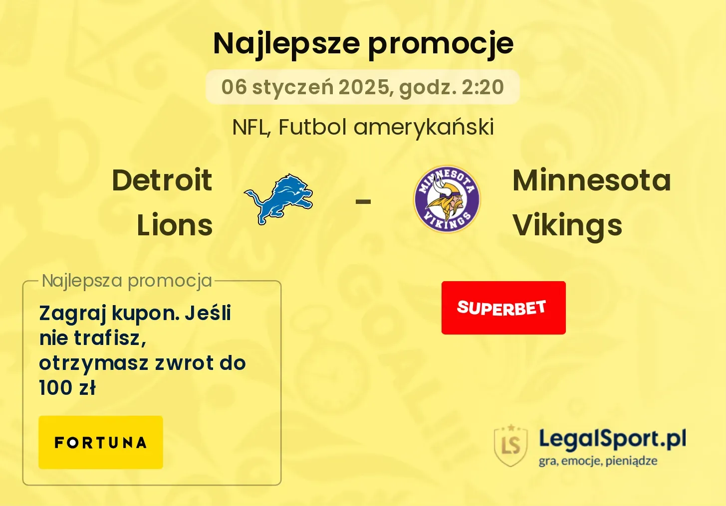 Detroit Lions - Minnesota Vikings promocje u bukmacherów