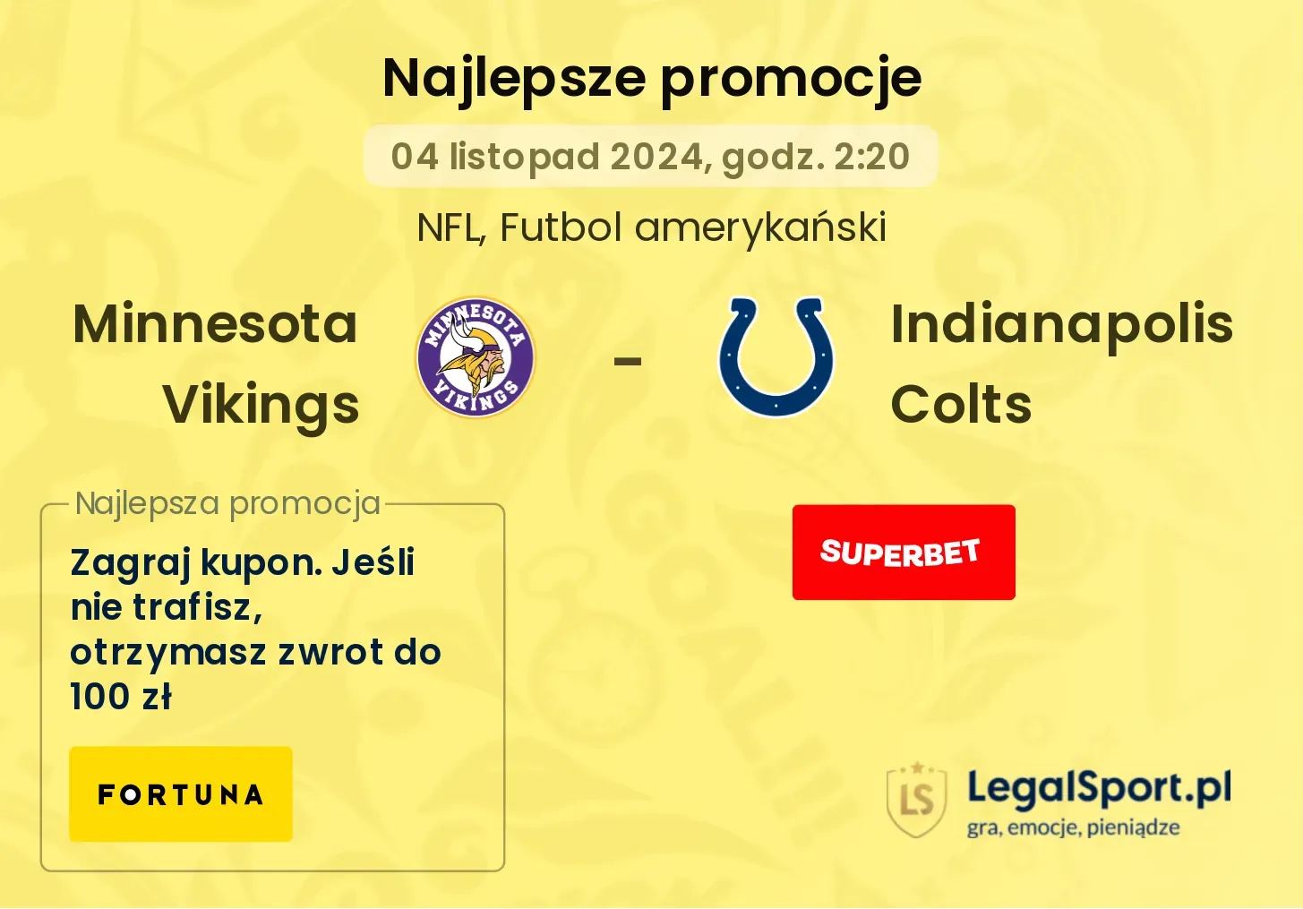 Minnesota Vikings - Indianapolis Colts promocje bonusy na mecz