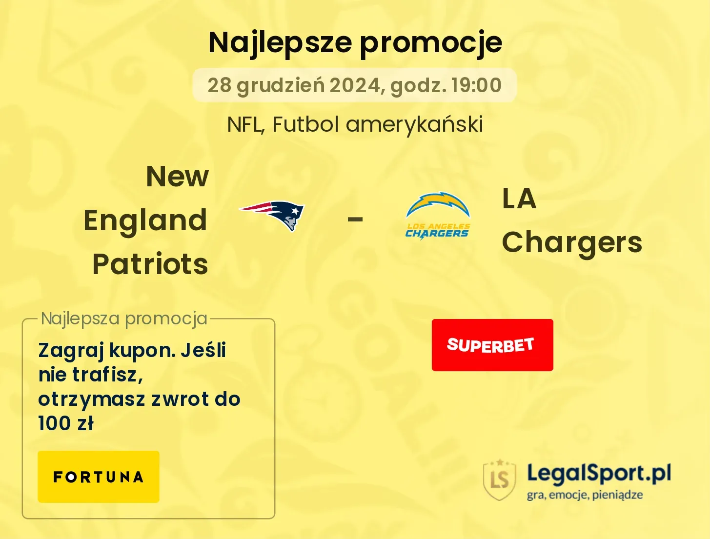 New England Patriots - LA Chargers promocje bonusy na mecz