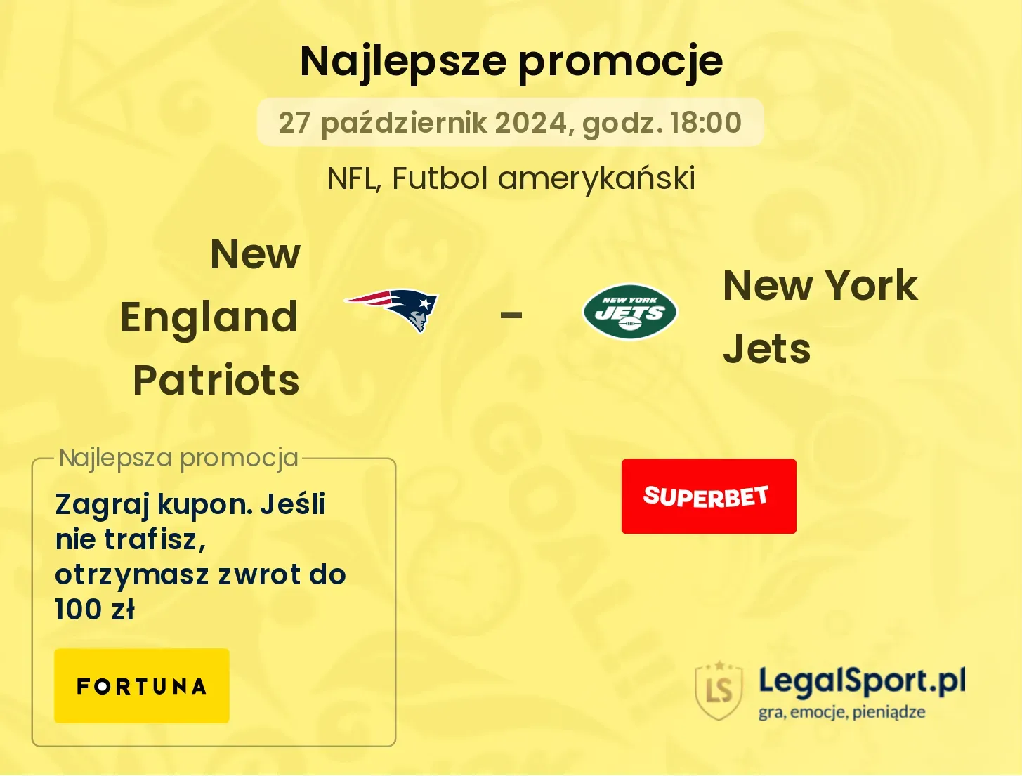 New England Patriots - New York Jets promocje bonusy na mecz