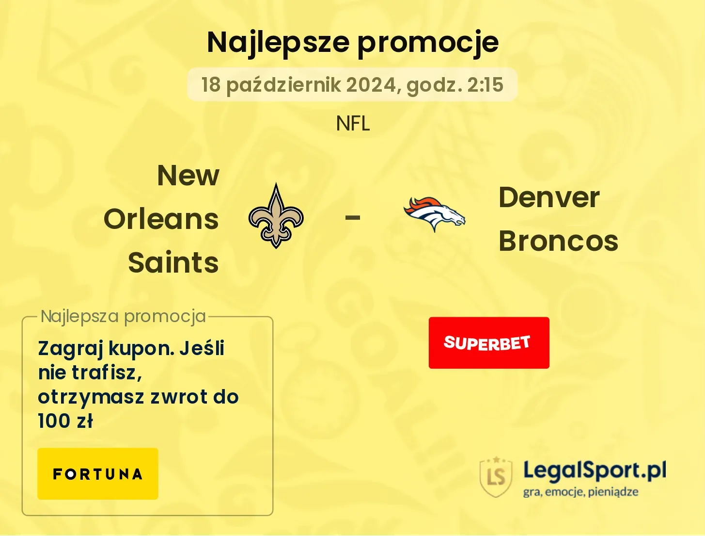 New Orleans Saints - Denver Broncos promocje bonusy na mecz