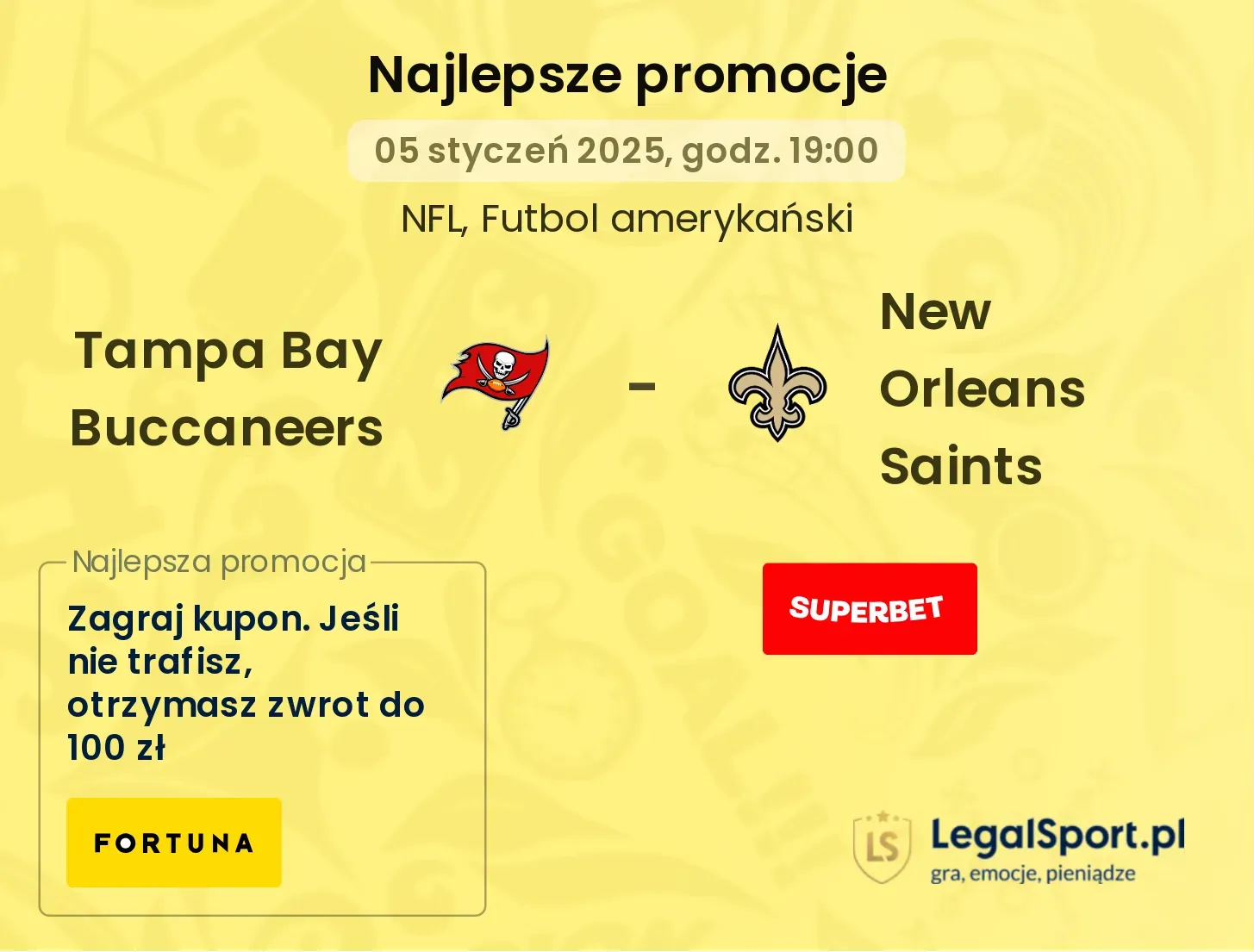 Tampa Bay Buccaneers - New Orleans Saints promocje u bukmacherów