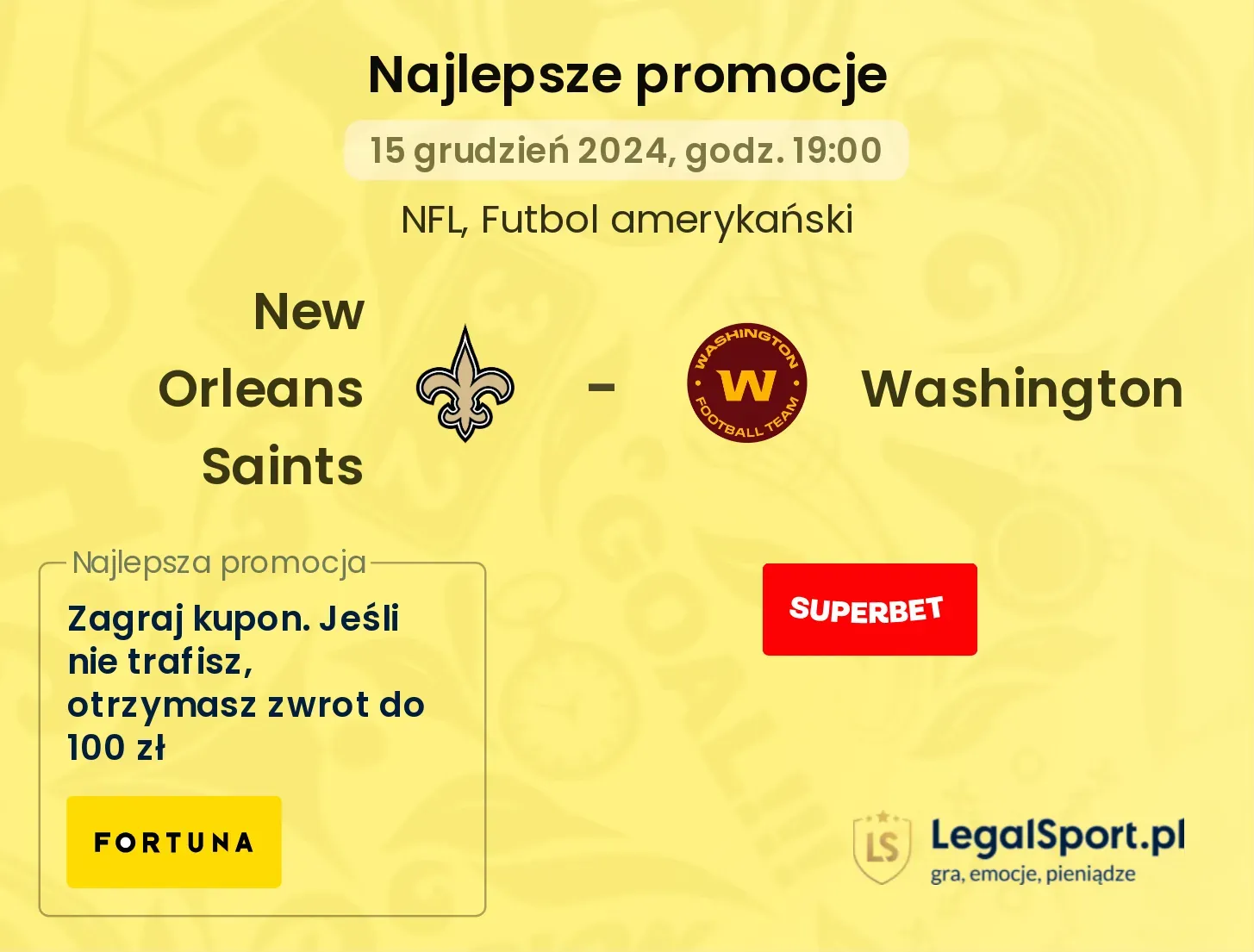 New Orleans Saints - Washington promocje bonusy na mecz