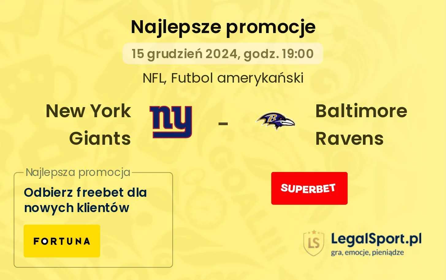 New York Giants - Baltimore Ravens promocje bonusy na mecz