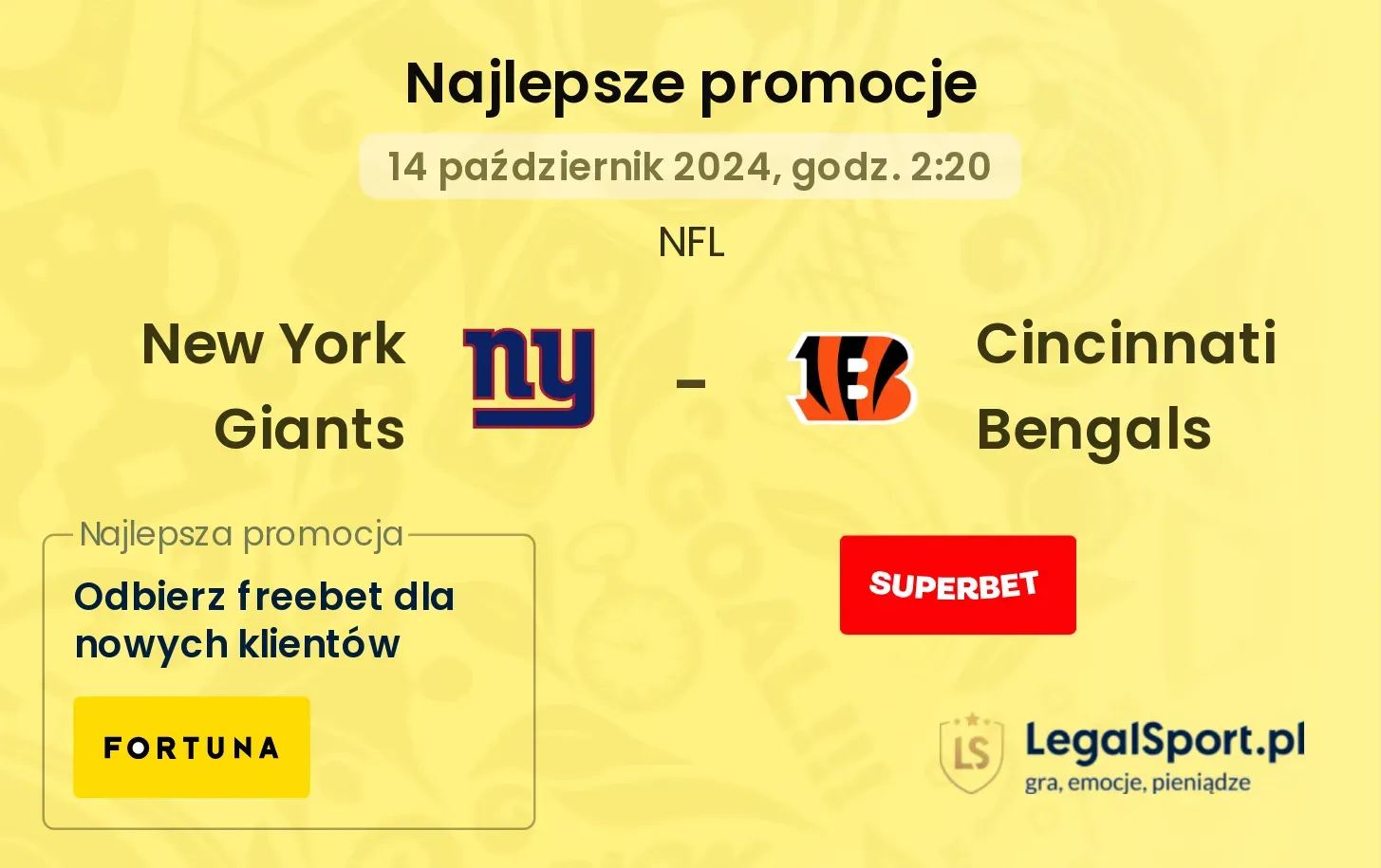 New York Giants - Cincinnati Bengals promocje u bukmacherów 14.10, 02:20